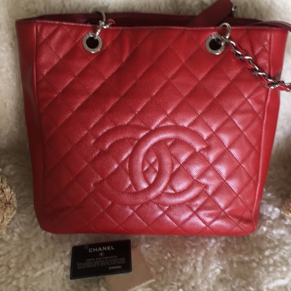 CHANEL Handbags - Chanel Authentic Red Cavier Leather Petie Tote